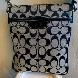 Coach Signature Black And Silver Canvas Adjustable Black Strap